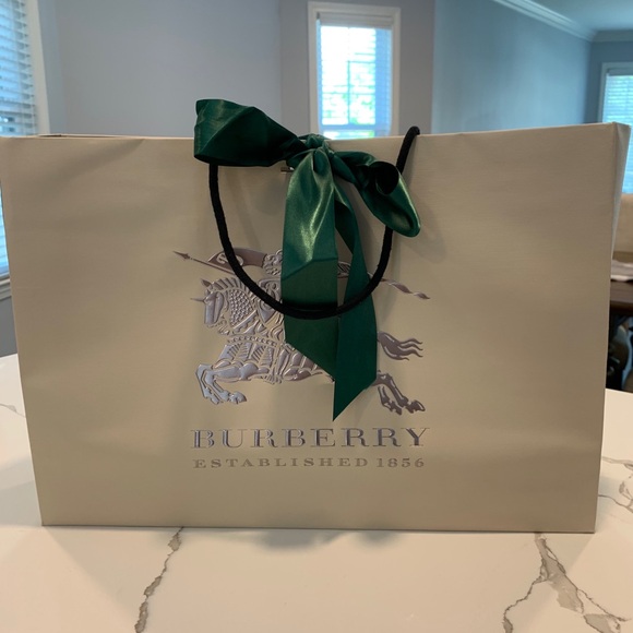 BURBERRY MEDIUM GIFT BAG W/GREEN RIBBON - Picture 1 of 3